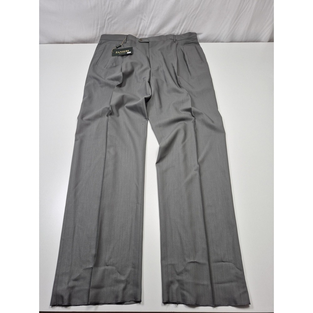 Zanieri Dress Pants Mens 44x36 Gray Wool Pleated Straight Super 100 Italy NWT